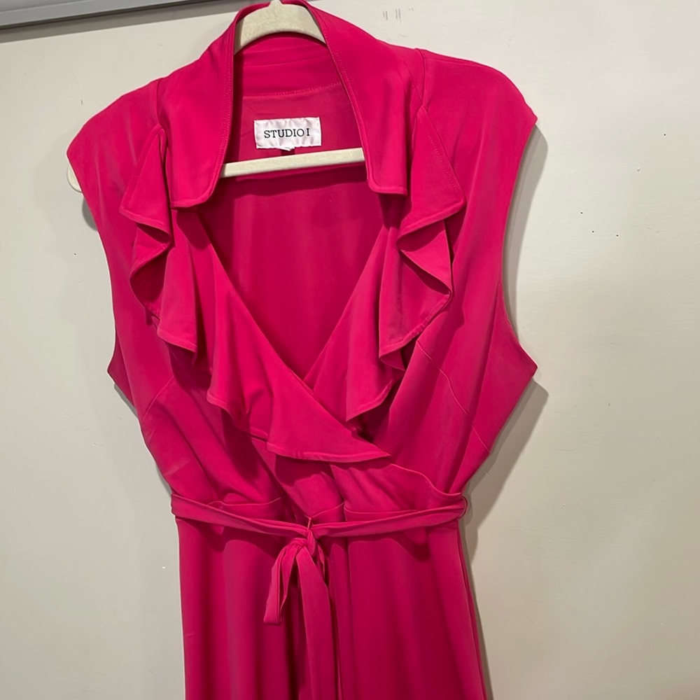 Studio One Hot Pink Ruffle Wrap Dress - Picture 2 of 11